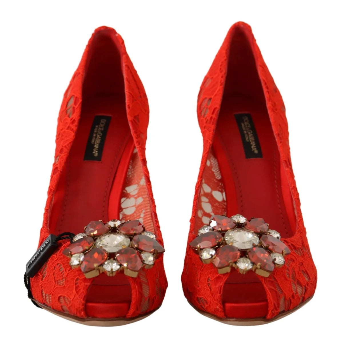 Dolce Gabbana Taormina Lace Pumps with Rainbow Crystal Glamour &