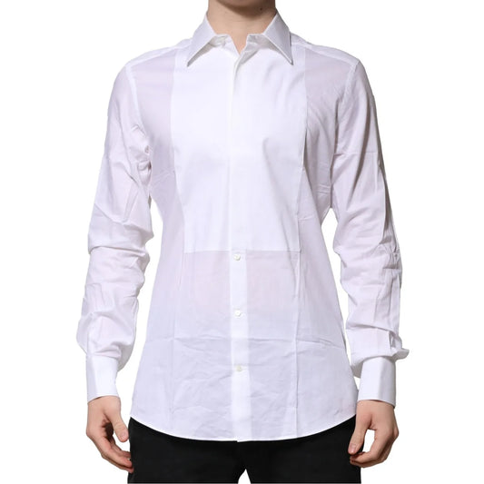 Dolce and Gabbana White Bib Cotton Poplin Dress Shirt Elegance &