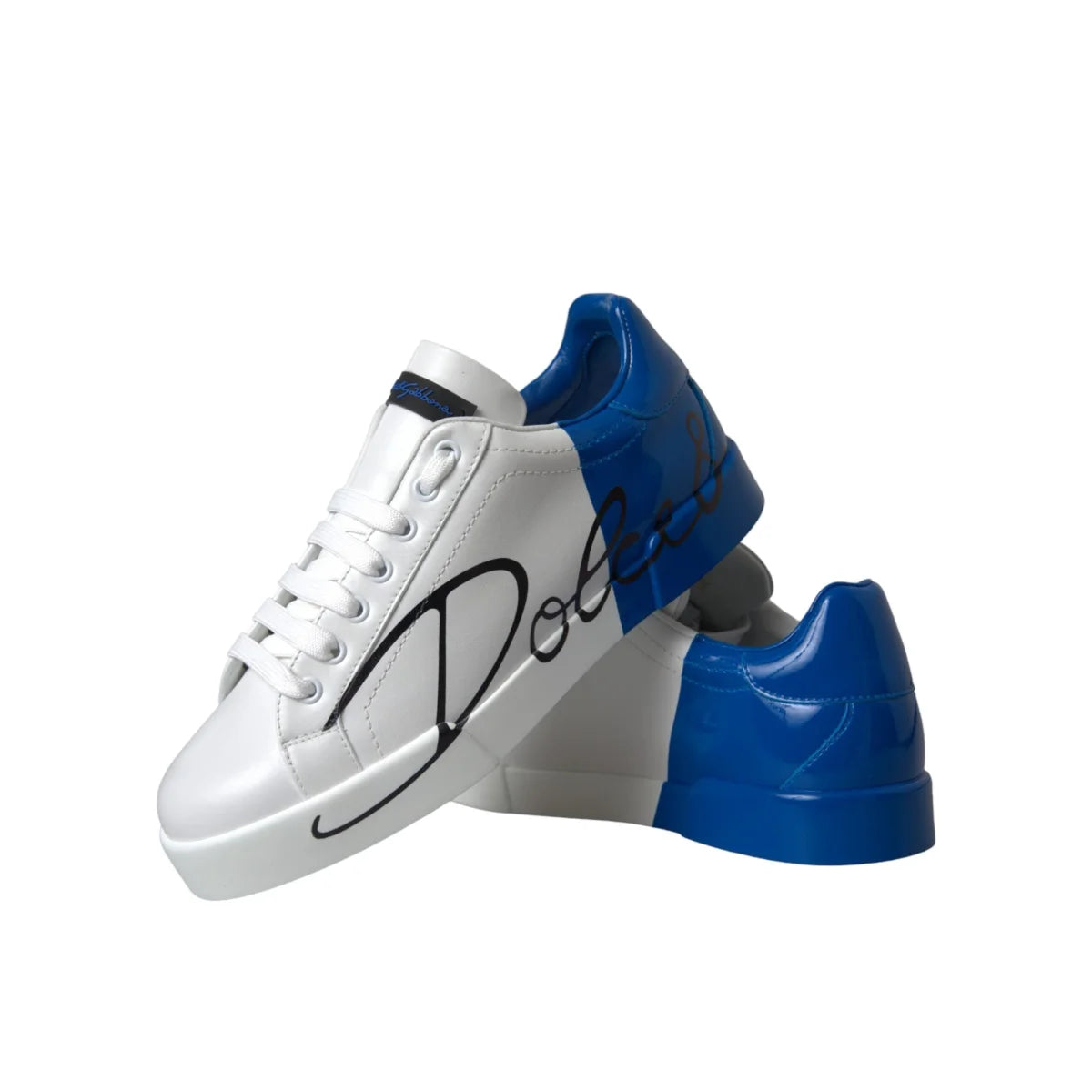 Dolce Gabbana White Blue Leather Logo Low Sneakers &