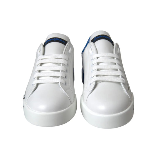 Dolce Gabbana White Blue Leather Logo Low Sneakers &