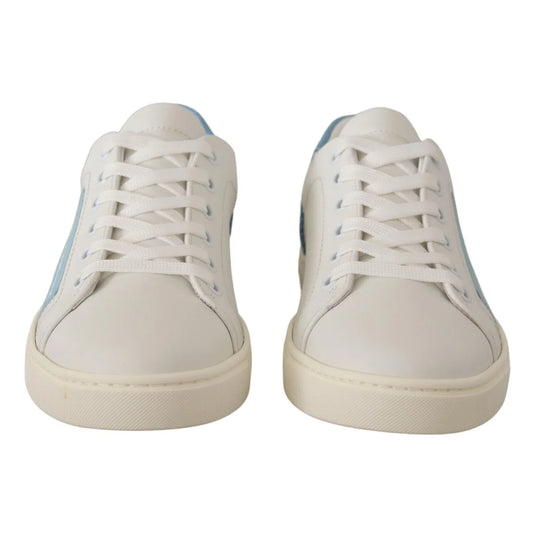 Dolce & Gabbana White Blue Leather Low Top Sneakers Shoes