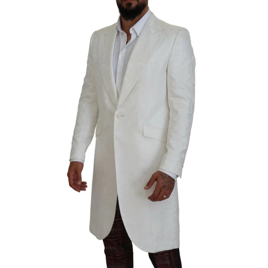 Dolce Gabbana White Floral Brocade Trench Coat &