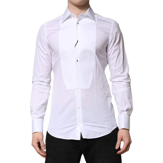Dolce & Gabbana White Gold Crown Cotton Dress Shirt Elegance