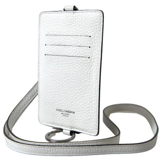 Dolce & Gabbana White Leather Lanyard Logo Card Holder Men Wallet