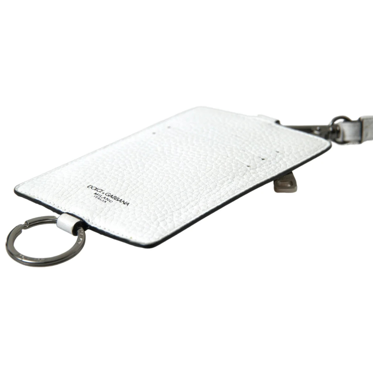 Dolce & Gabbana White Leather Lanyard Logo Card Holder Men Wallet