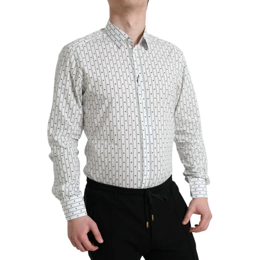 Dolce and Gabbana White Patterned Dress Shirt for Men &