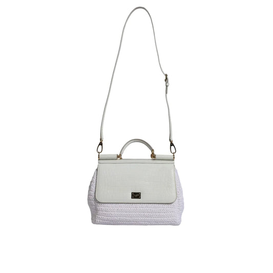 Dolce & Gabbana White Rafia Leather Top Handle Crossbody Bag