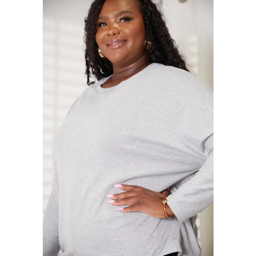 Chic Seam Detail Round Neck Long Sleeve Wardrobe Essential Clothing Tops Trendsi