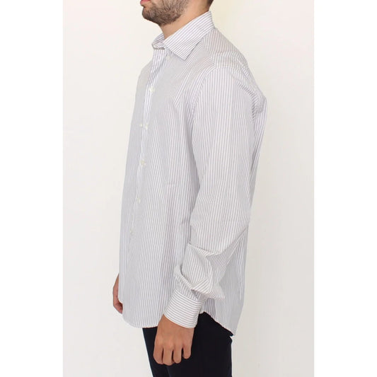 Ermanno Scervino Gray Striped Cotton Casual Shirt for Effortless Style