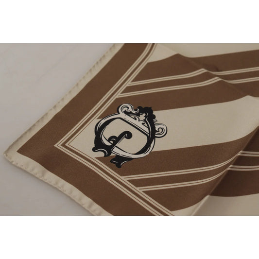 Exquisite Dolce Gabbana Silk Scarf Wrap in Elegant Brown Stripes &