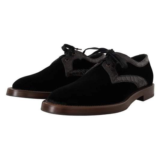 Exquisite Dolce & Gabbana Velvet Caiman Exotic Dress Shoes