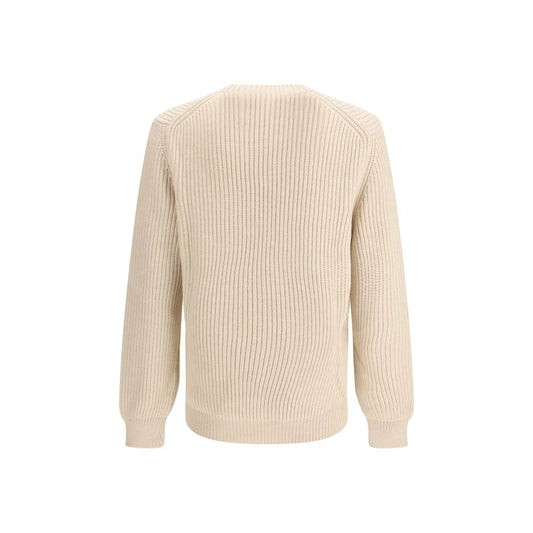 Fendi Light Grey Fleece Wool Pullover with English Rib Texture