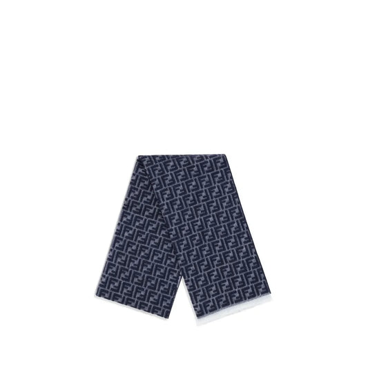 Fendi Wool Scarf with Versatile Rectangular Design in Gray and Blue