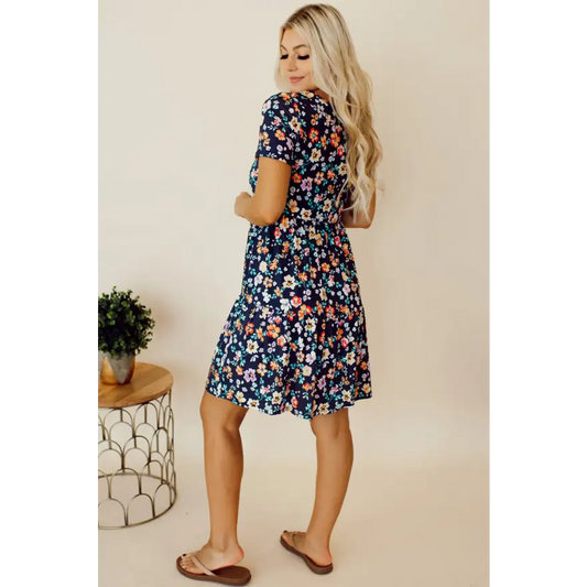 Floral Frenzy Round Neck Mini Dress Chic Vibes Clothing Tops Trendsi
