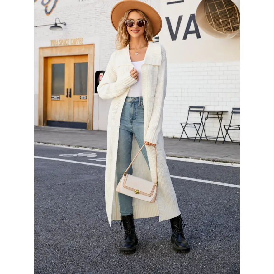 Cozy Collared Open Front Duster Cardigan Timeless Wardrobe Essential Clothing Tops Trendsi