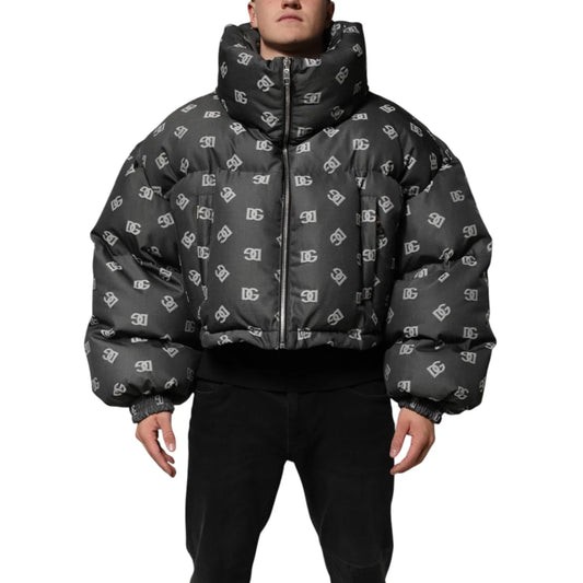 Gabbana Black DG Monogram Zip Puffer Jacket for Men Dolce &