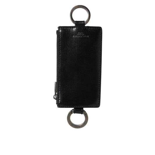 Gabbana Black Leather Cardholder Lanyard with Logo Embossed Patch Dolce &