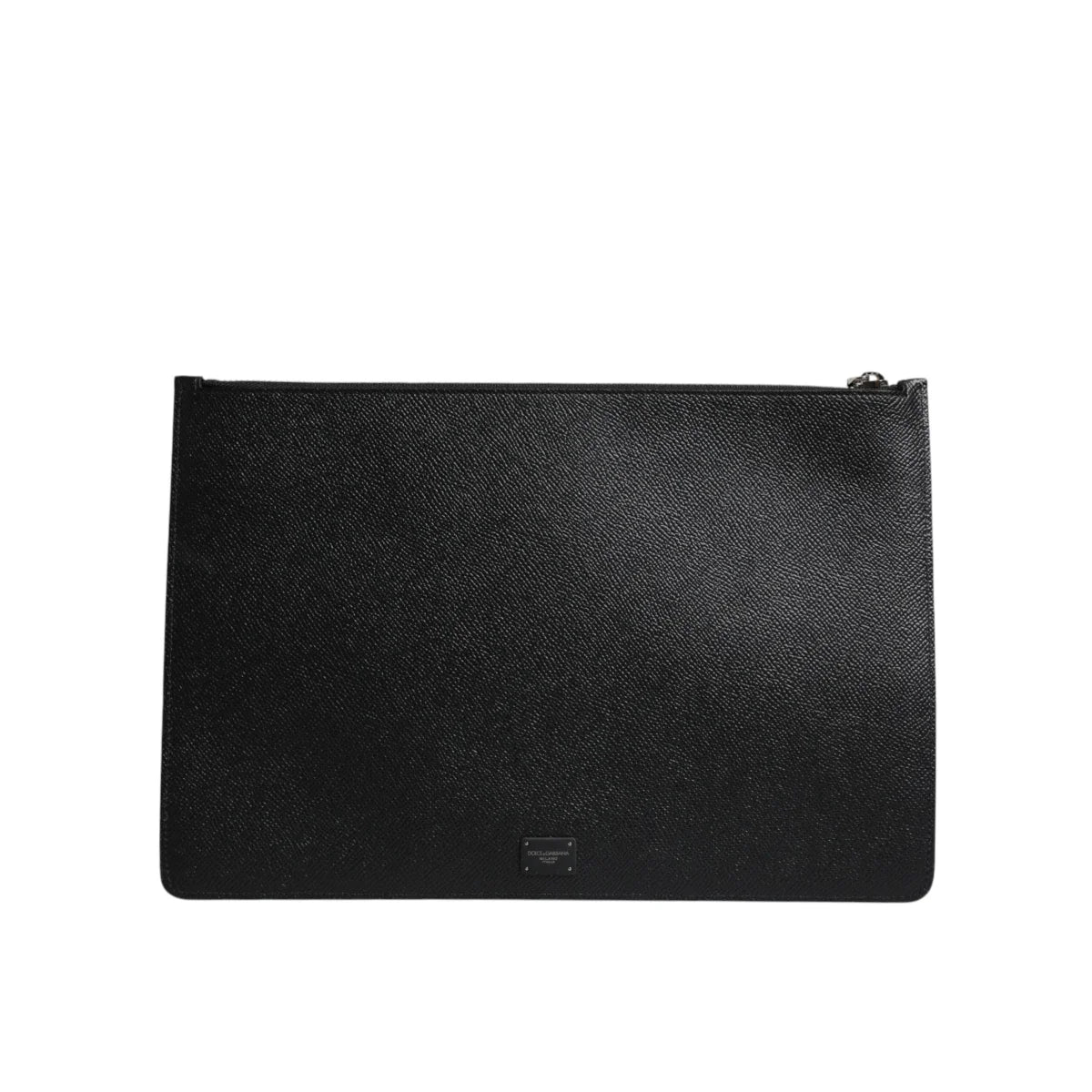 Gabbana Black Leather Pouch with Golden Multicolor Graphic Print Dolce &