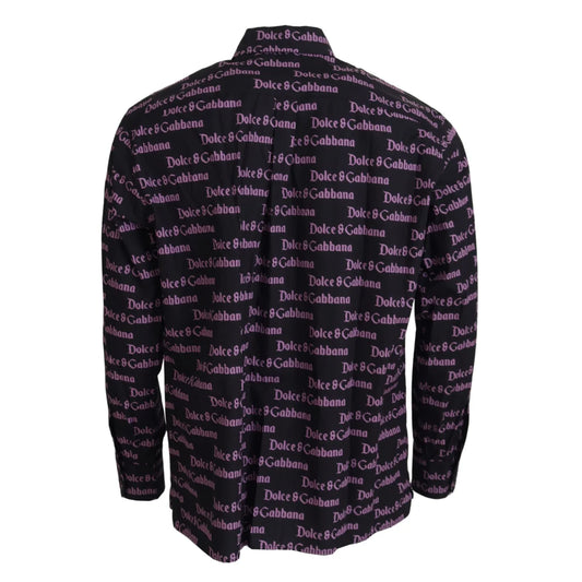 Gabbana Black Purple Logo Slim Dress Shirt Authentic Luxury Style Dolce &