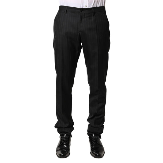 Gabbana Black Stripes Wool Men’s Trousers Tailored Elegance Dolce &