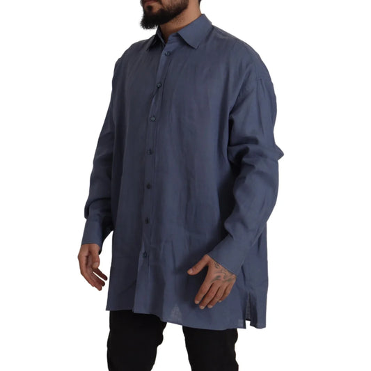 Gabbana Dark Blue Linen Dress Shirt Classic Elegance Dolce &