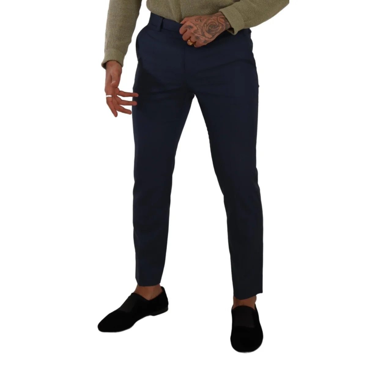 Gabbana Dark Blue Slim Fit Dress Pants With Button Closure Dolce &