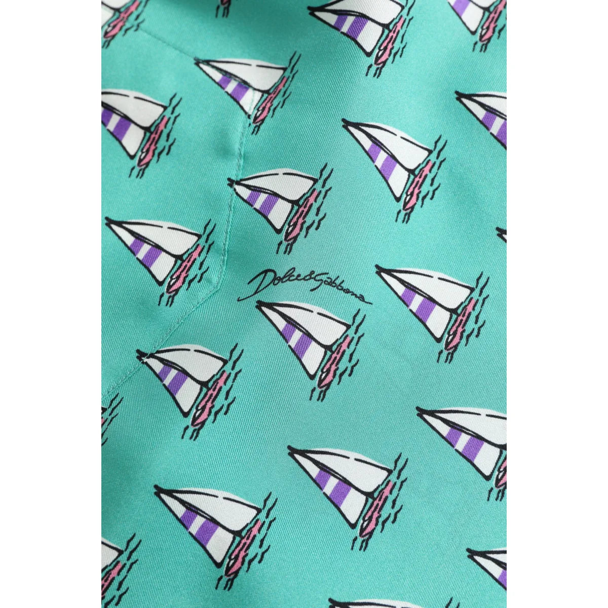 Gabbana Green Printed Casual Shirt with Classic Neck and Short Sleeves Dolce &