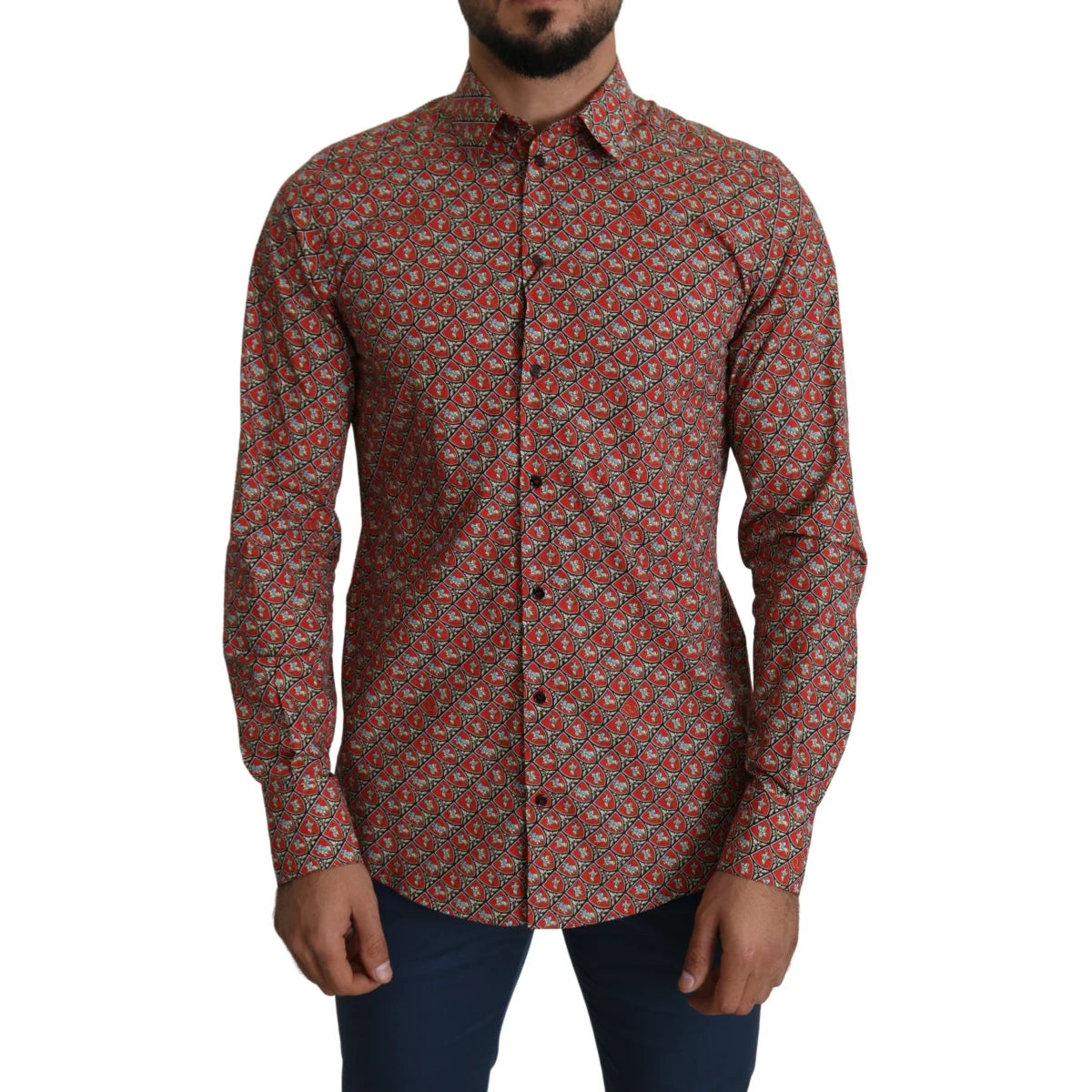 Gabbana Red Printed Knight Formal Cotton Shirt Martini Fit Dolce &