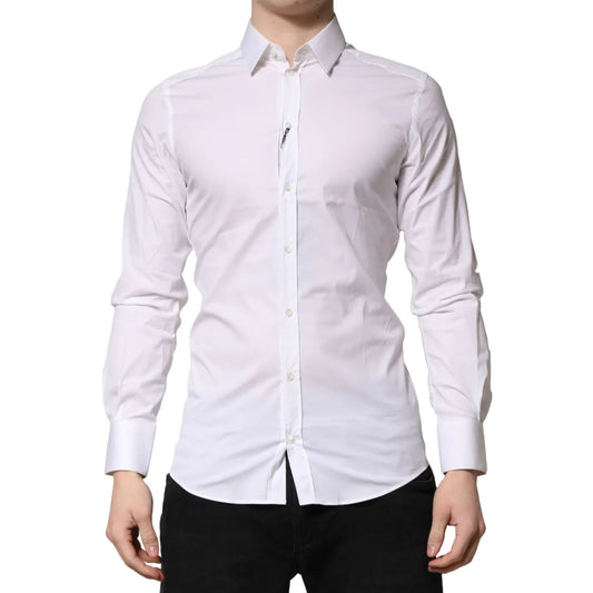 Gabbana White Gold Cotton Men Dress Shirt Classic Long Sleeve Dolce &