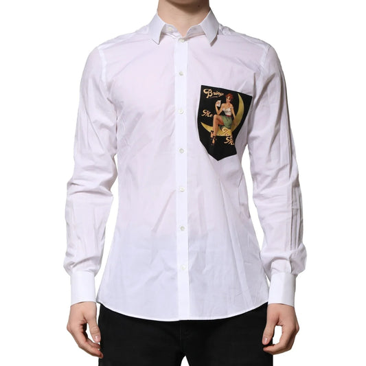 Gabbana White Martini Long Sleeves Graphic Print Dress Shirt Dolce &