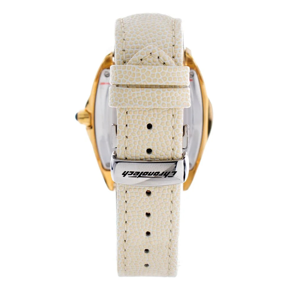 Golden Quartz Watch with Beige Leather Band for Stylish Clothing Appeal Chronotech