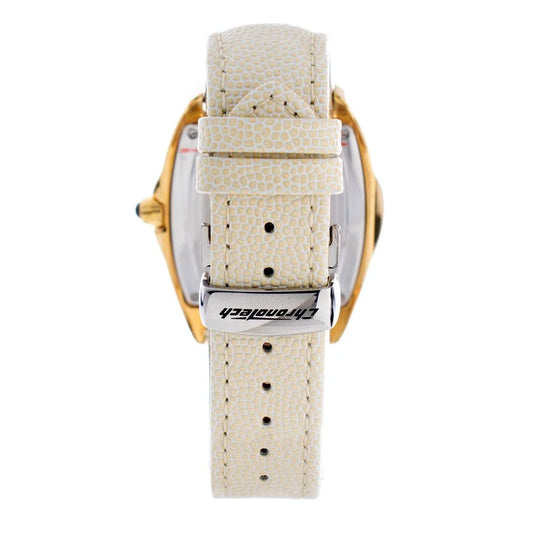 Golden Quartz Watch with Beige Leather Band for Stylish Clothing Appeal Chronotech