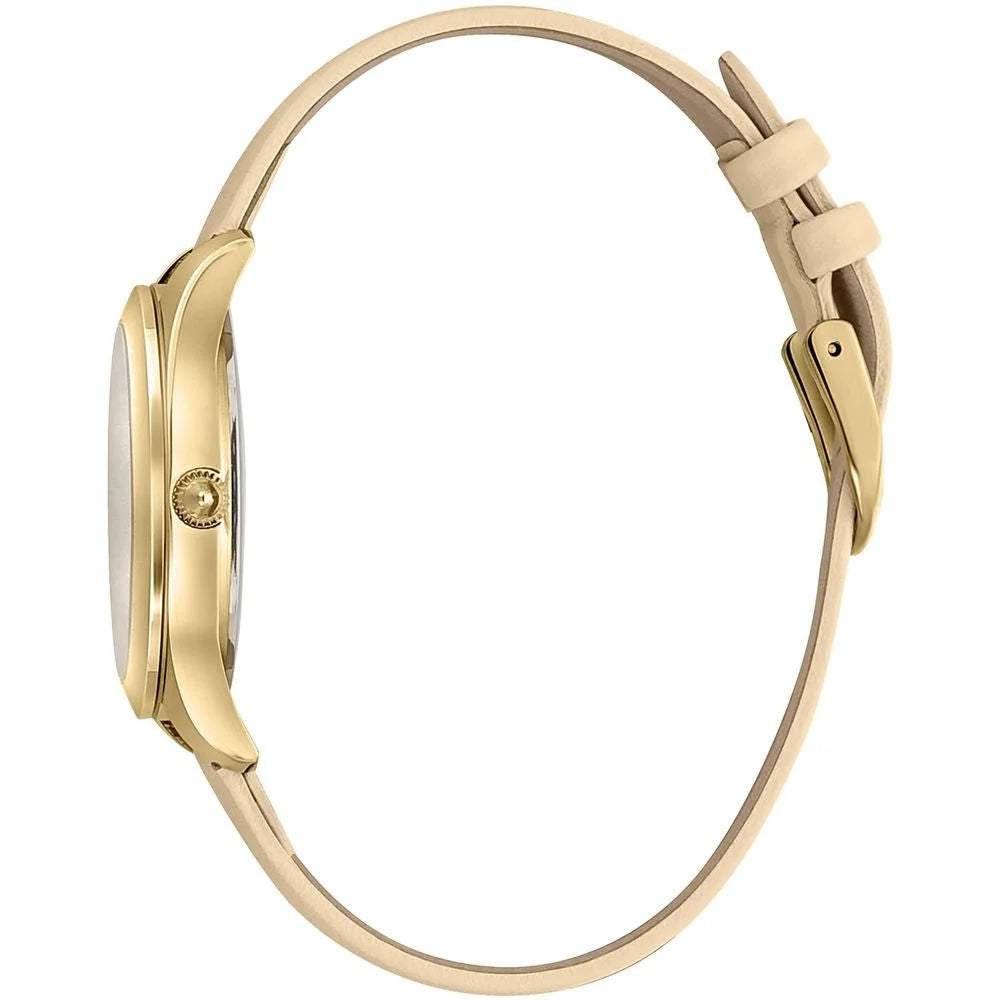 Golden Stainless Steel Watch with Beige Leather Strap for Stylish Clothing Just Cavalli