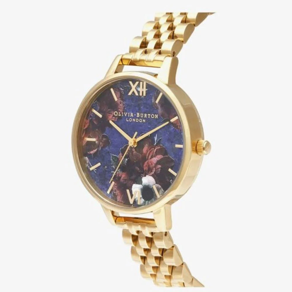 Golden Stainless Steel Watch with Violet Dial and Mineral Glass Olivia Burton