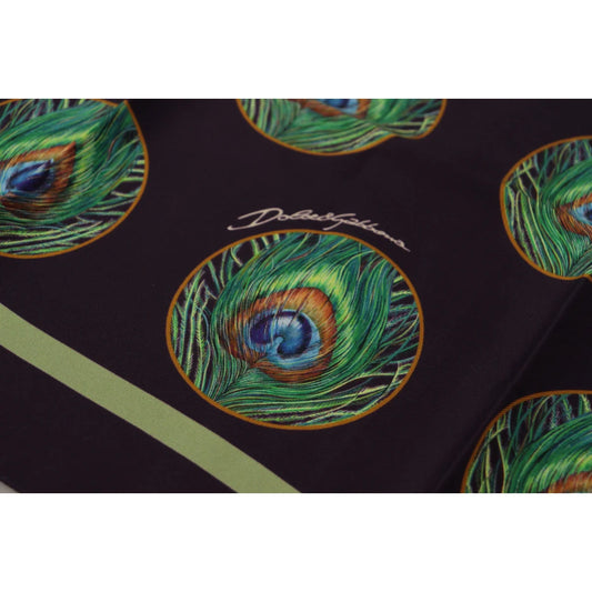 Gorgeous Dolce Gabbana Black Peacock Feather Silk Scarf &