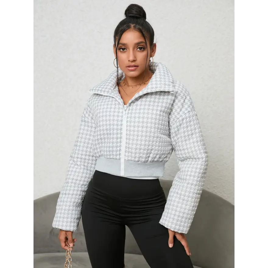 Chic Houndstooth Zip Up Jacket Elevates Any Outfit Clothing Jackets Trendsi