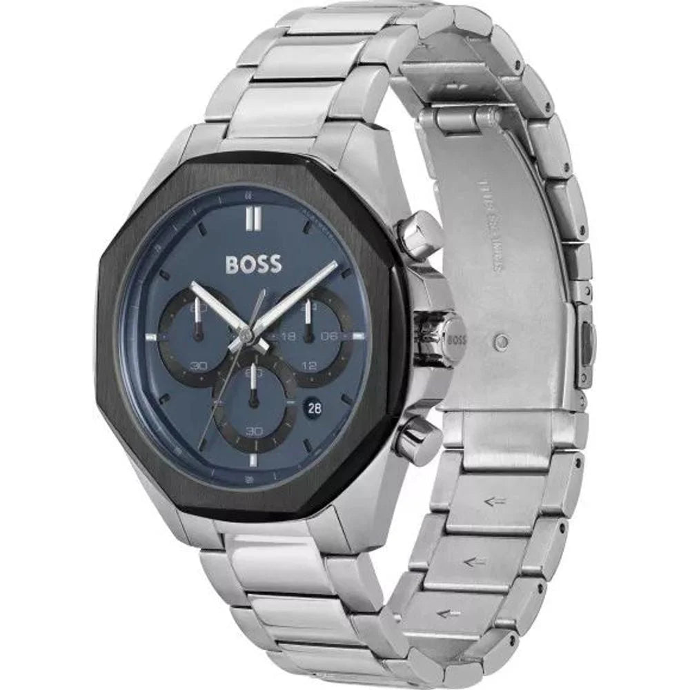 Hugo Boss Gray Stainless Steel Watch with Blue Dial 43MM