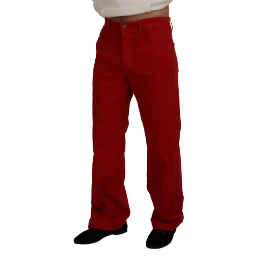 Italian Luxury Dolce Gabbana Red Denim Pants Showstopper &
