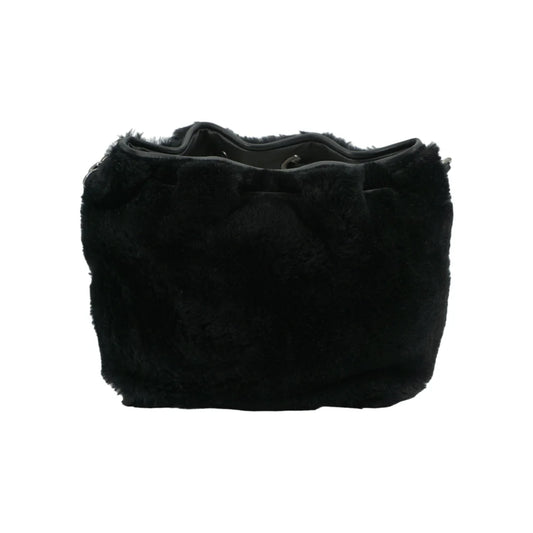 Jimmy Choo Shearling Juno Shoulder Bag with Logo Details Black