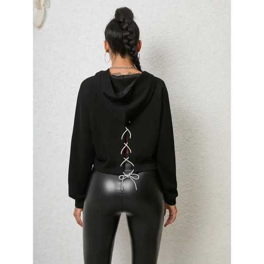 Chic Lace Up Long Sleeve Hoodie in Versatile Comfort Clothing Tops Trendsi