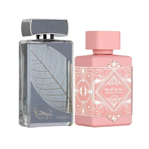 Lattafa Badee Oud Noble Blush and Najdia Intense Perfume Duo PerfumeBox.com