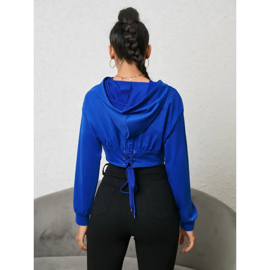 Cozy Effortless Style in Long Sleeve Drawstring Hoodie Clothing Tops Trendsi