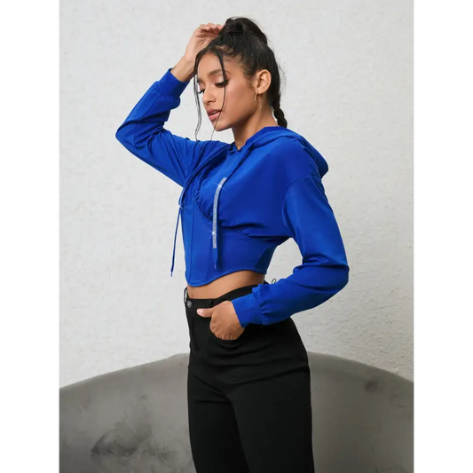 Cozy Effortless Style in Long Sleeve Drawstring Hoodie Clothing Tops Trendsi