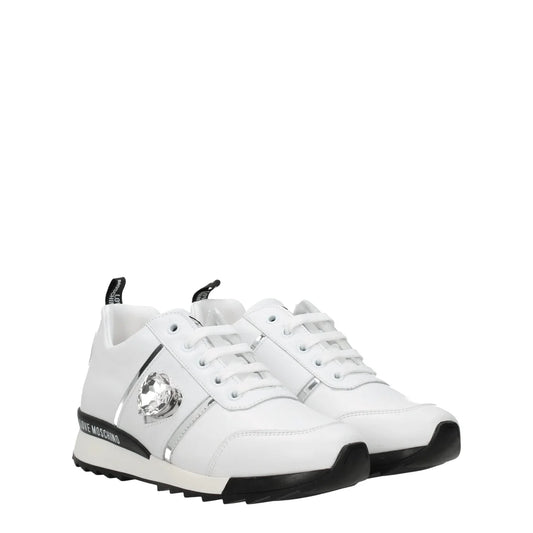 Love Moschino White Leather Sneakers JA15172G1AIF410A Stylish Logo Design