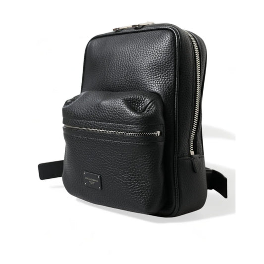Luxe Black Calf Leather Palermo Backpack by Dolce & Gabbana