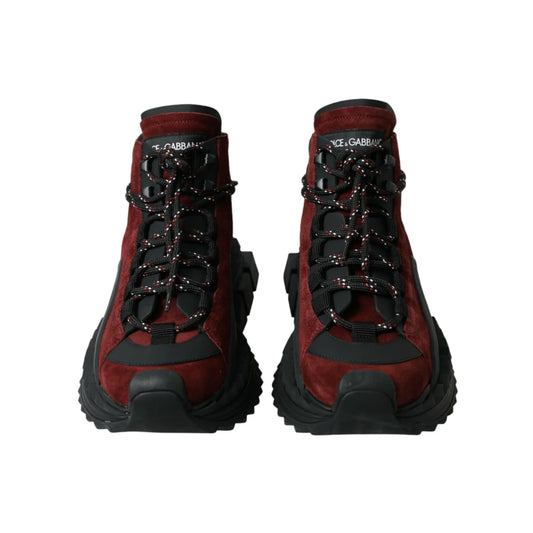 Luxurious Dolce Gabbana Burgundy Leather High Top Sneakers &