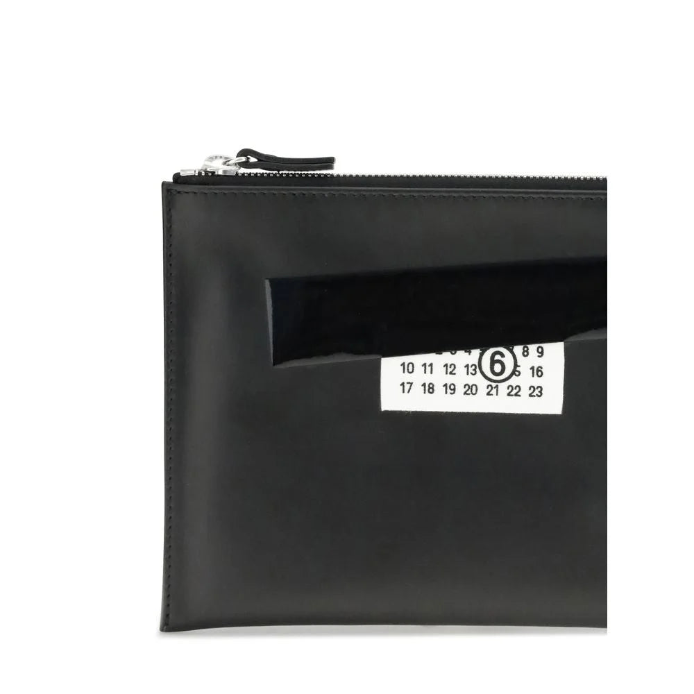 MM6 Black Calf Leather Bos Taurus Clutch Bag