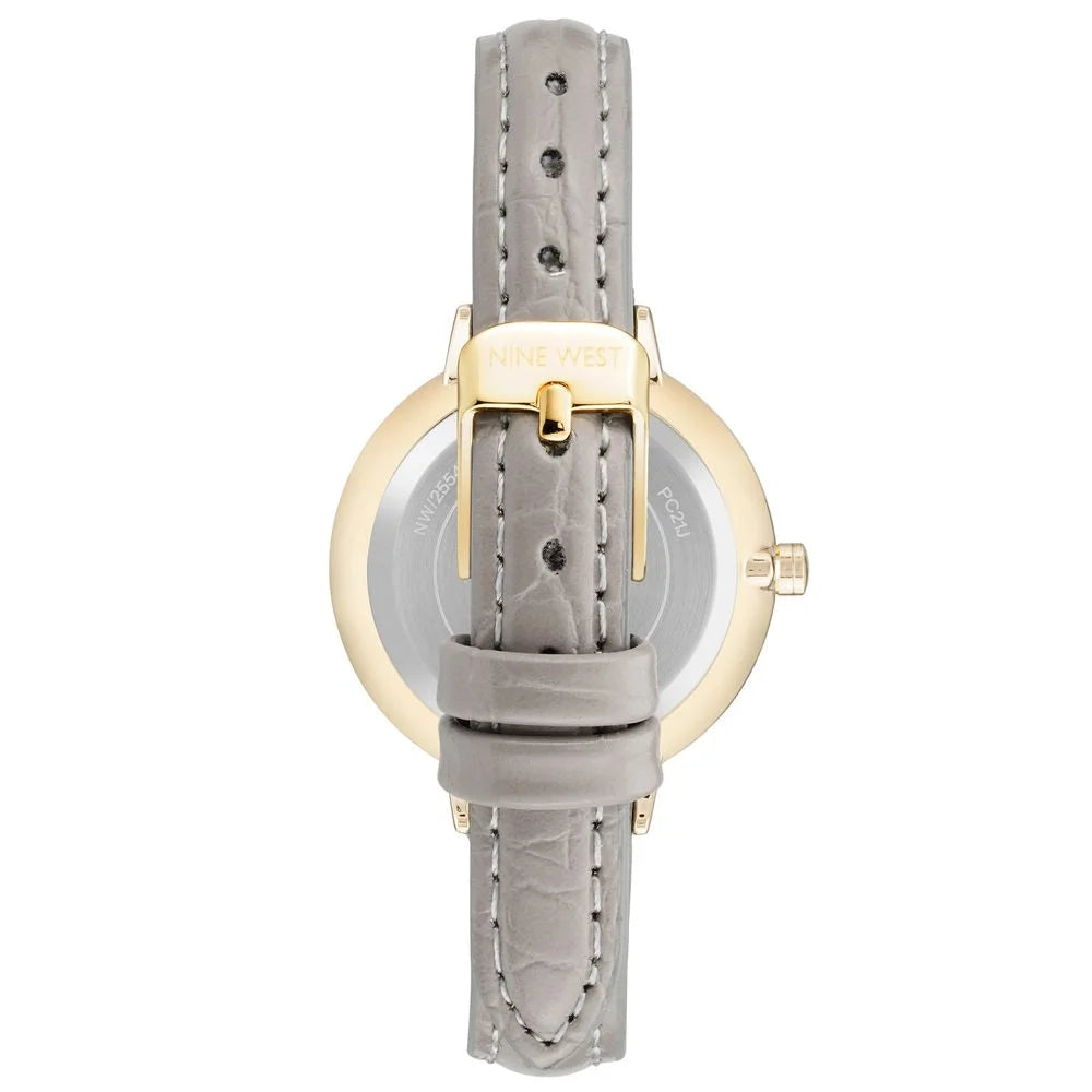Nine West Gray Leather Dress Watch with Golden Metal Details