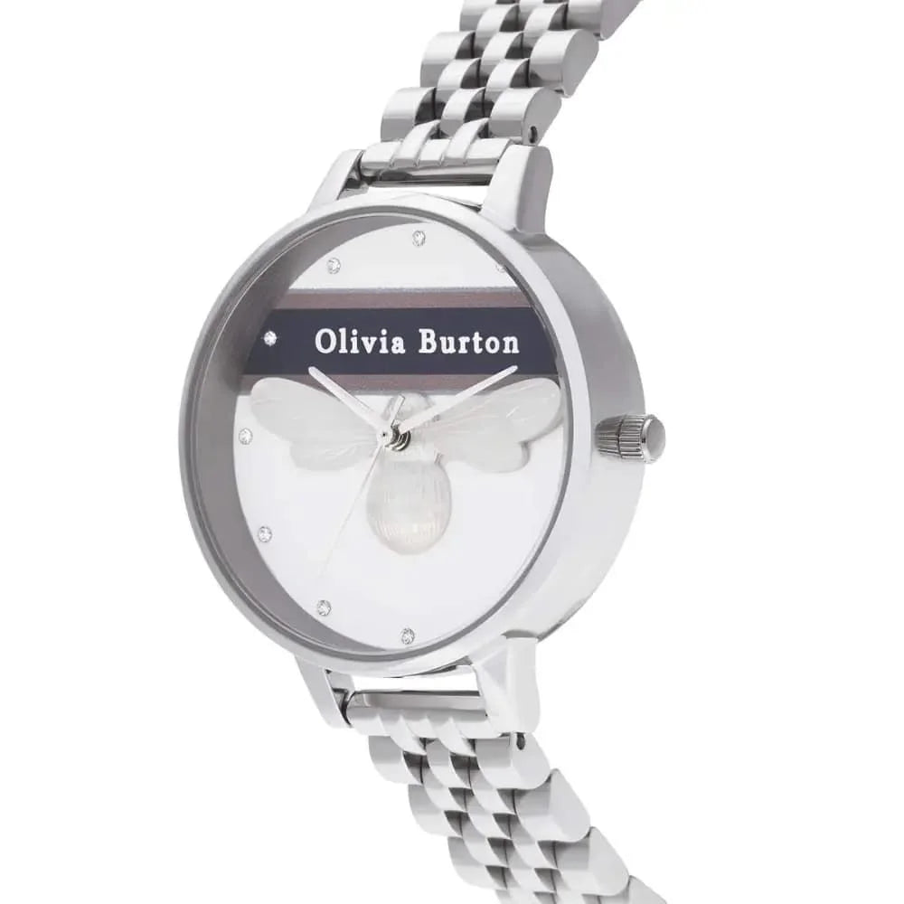 Olivia Burton Silver Stainless Steel Watch with White Dial 34mm