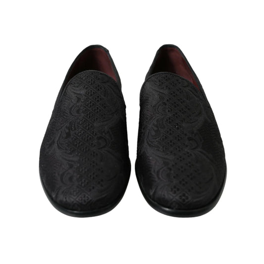 Opulent Dolce Gabbana Black Brocade Loafers &